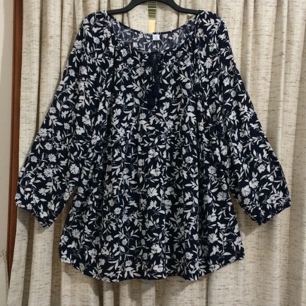 Old Navy Floral Long Sleeve Babydoll Swing Peasant Blouse